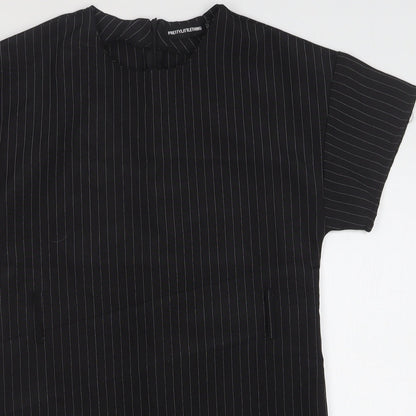 PRETTYLITTLETHING Womens Black Striped Polyester T-Shirt Dress Size 8 Round Neck Pullover