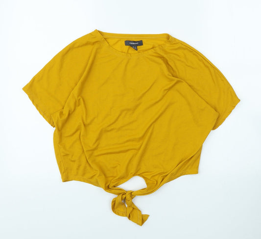 Primark Womens Yellow Polyester Basic T-Shirt Size 8 Scoop Neck
