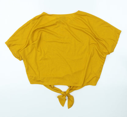 Primark Womens Yellow Polyester Basic T-Shirt Size 8 Scoop Neck