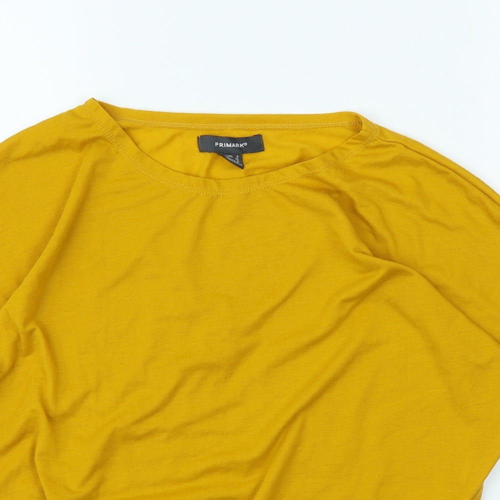 Primark Womens Yellow Polyester Basic T-Shirt Size 8 Scoop Neck