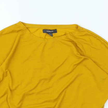 Primark Womens Yellow Polyester Basic T-Shirt Size 8 Scoop Neck