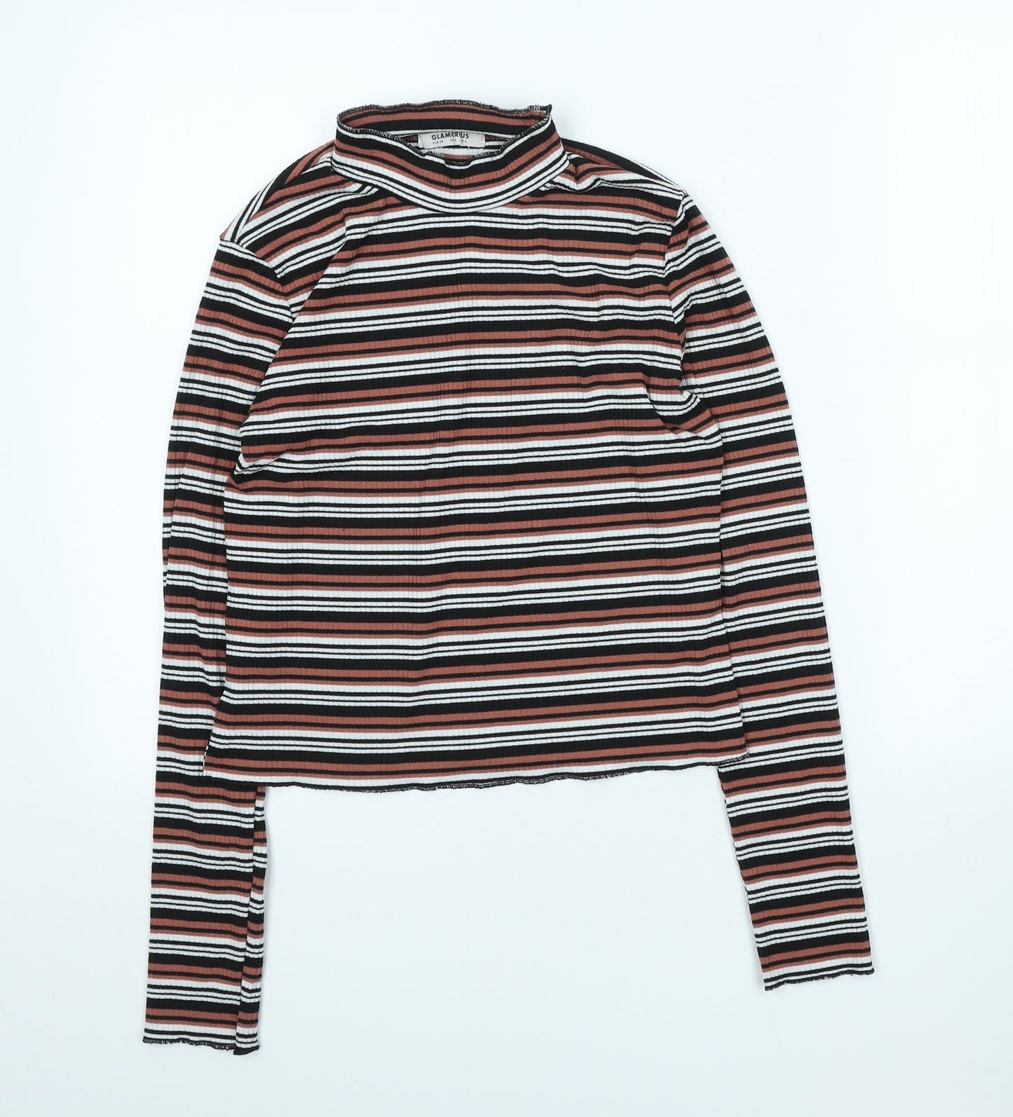 Glamorous Womens Multicoloured Striped Viscose Cropped T-Shirt Size 10 High Neck