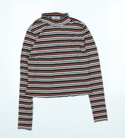 Glamorous Womens Multicoloured Striped Viscose Cropped T-Shirt Size 10 High Neck