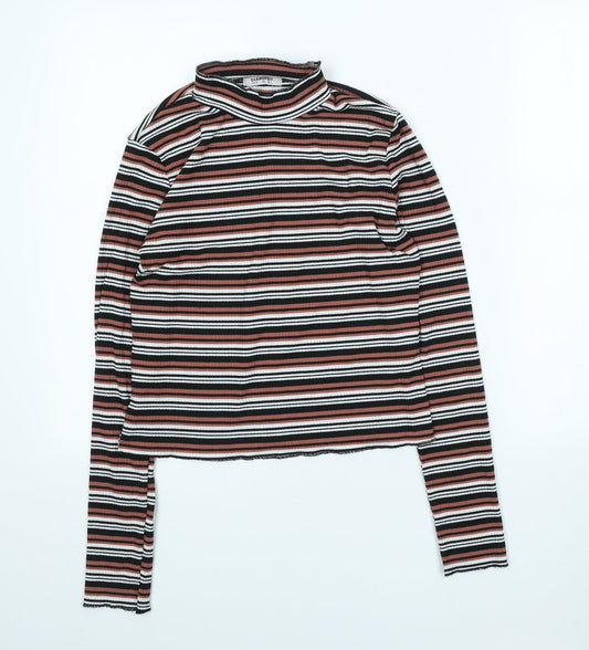 Glamorous Womens Multicoloured Striped Viscose Cropped T-Shirt Size 10 High Neck