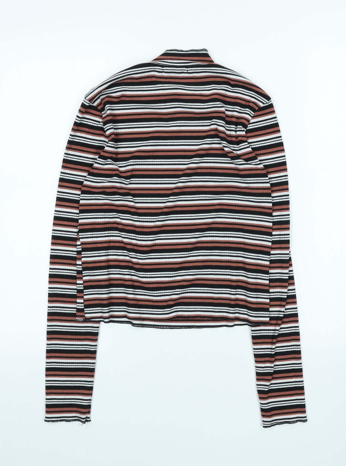 Glamorous Womens Multicoloured Striped Viscose Cropped T-Shirt Size 10 High Neck