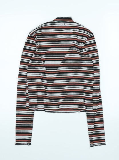 Glamorous Womens Multicoloured Striped Viscose Cropped T-Shirt Size 10 High Neck