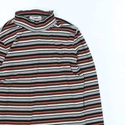 Glamorous Womens Multicoloured Striped Viscose Cropped T-Shirt Size 10 High Neck