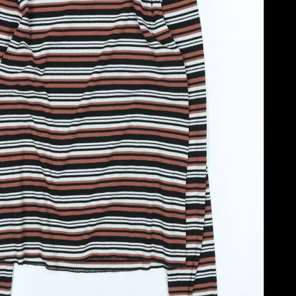 Glamorous Womens Multicoloured Striped Viscose Cropped T-Shirt Size 10 High Neck