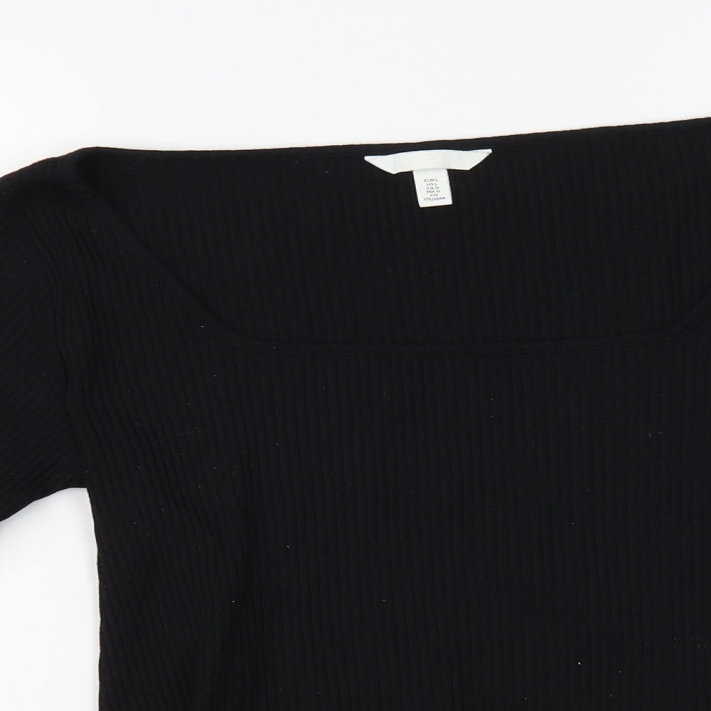 Womens UK Size L H&M Black Cropped T-Shirt