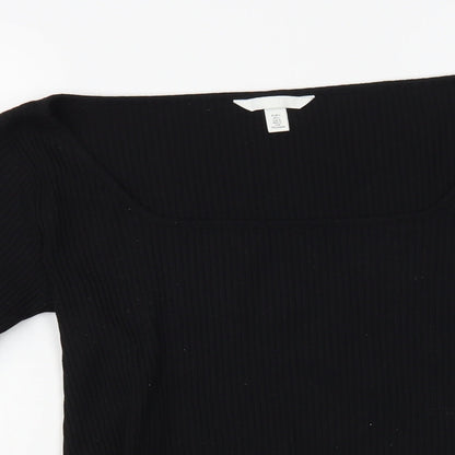 Womens UK Size L H&M Black Cropped T-Shirt