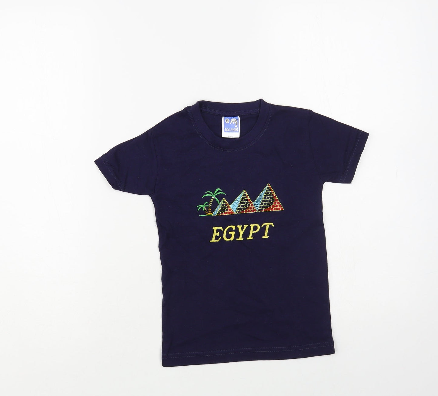 Dolphin Boys Blue Cotton Pullover T-Shirt Size 7-8 Years Crew Neck Pullover - Egypt