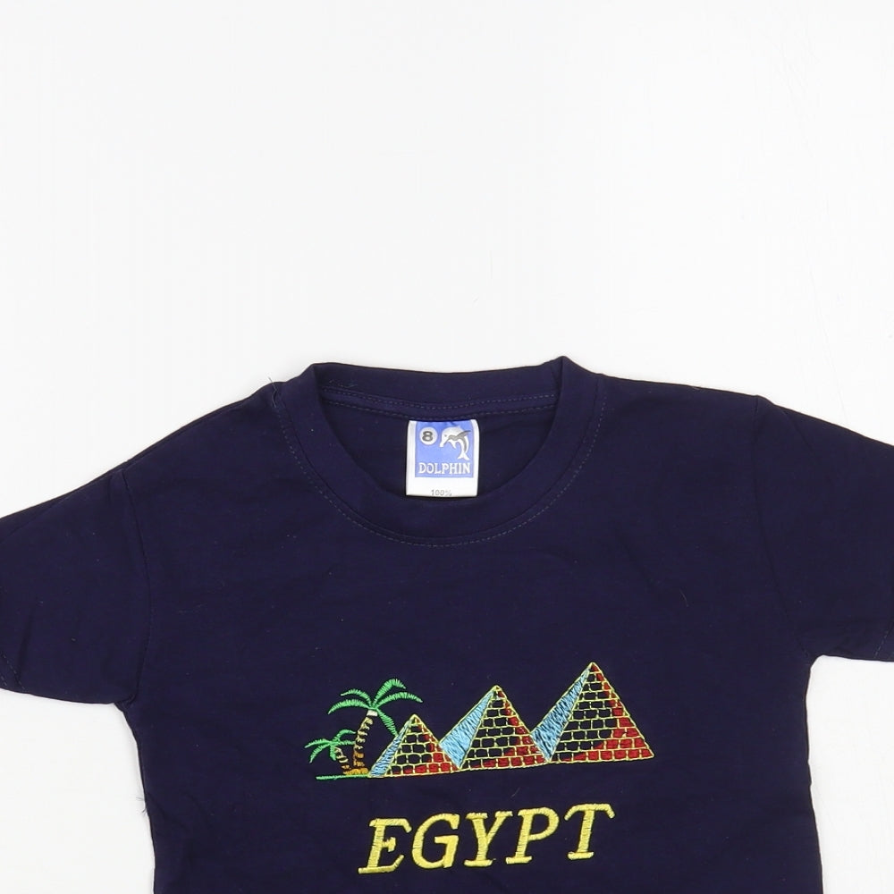 Dolphin Boys Blue Cotton Pullover T-Shirt Size 7-8 Years Crew Neck Pullover - Egypt