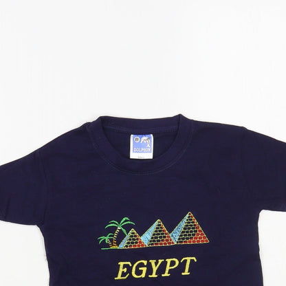 Dolphin Boys Blue Cotton Pullover T-Shirt Size 7-8 Years Crew Neck Pullover - Egypt