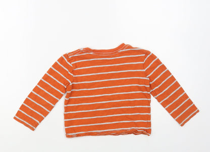 Little Me Boys Orange Striped Cotton Pullover T-Shirt Size 3 Years Crew Neck Pullover