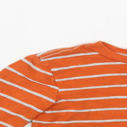 Little Me Boys Orange Striped Cotton Pullover T-Shirt Size 3 Years Crew Neck Pullover
