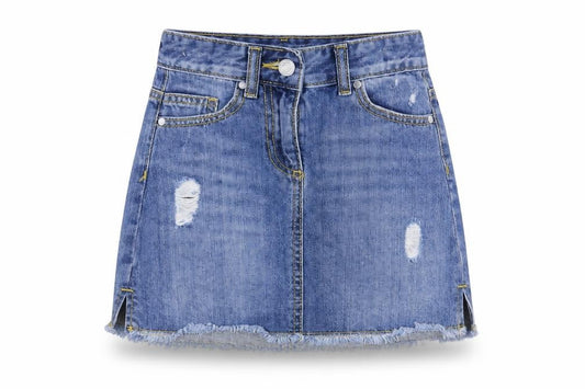 Matalan Girls Blue Cotton Mini Skirt Size 9 Years Regular Button