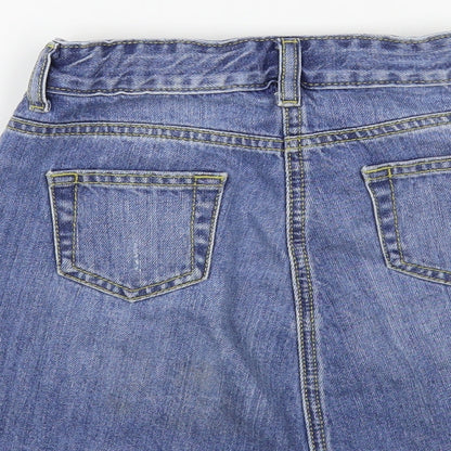 Matalan Girls Blue Cotton Mini Skirt Size 9 Years Regular Button