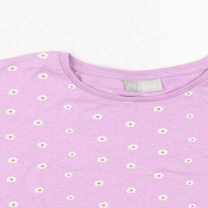 Matalan Girls Purple Floral Cotton Cropped T-Shirt Size 7 Years Crew Neck Pullover