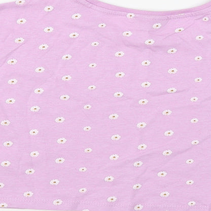 Matalan Girls Purple Floral Cotton Cropped T-Shirt Size 7 Years Crew Neck Pullover