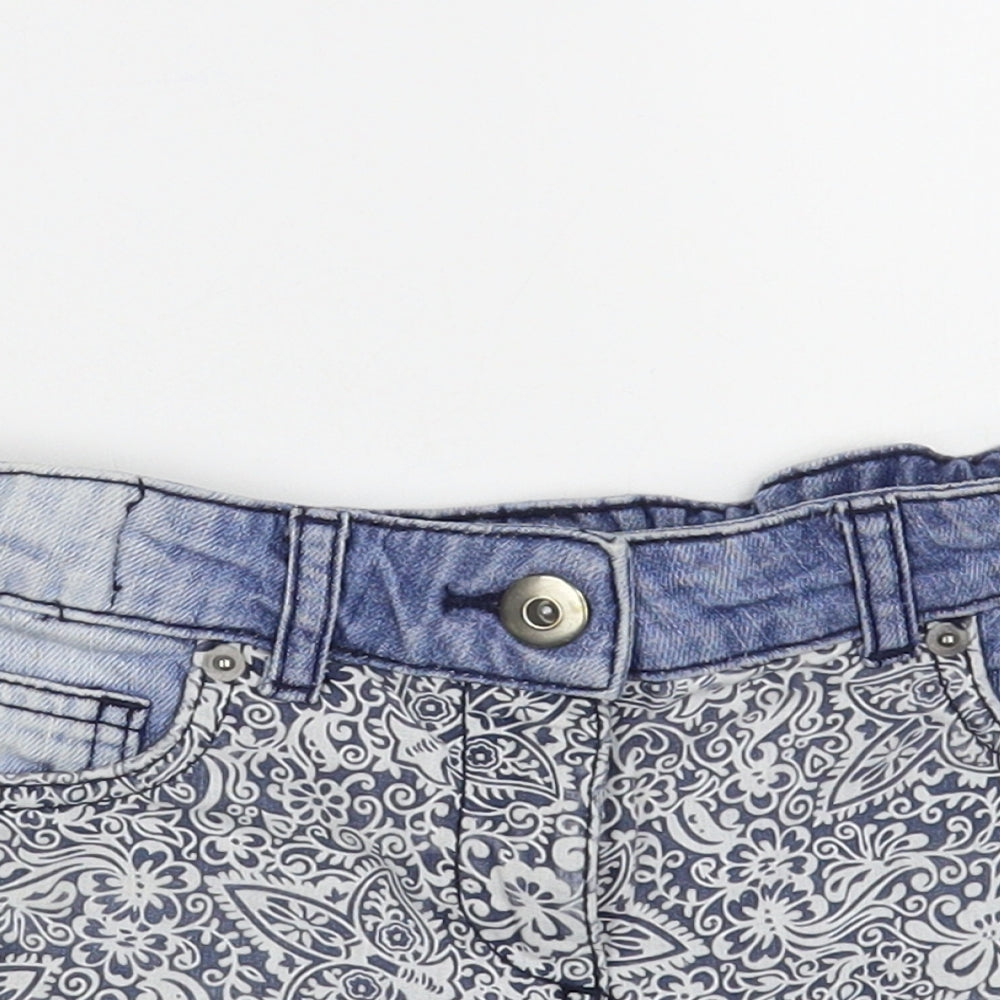 F&F Girls Blue Paisley Cotton Cut-Off Shorts Size 7-8 Years Regular Buckle