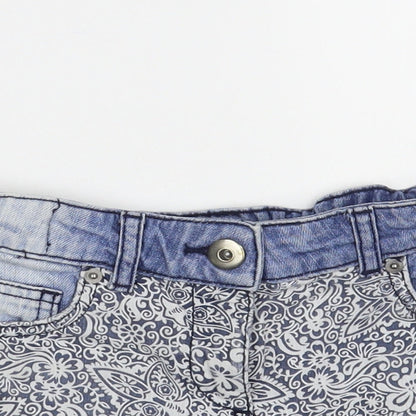 F&F Girls Blue Paisley Cotton Cut-Off Shorts Size 7-8 Years Regular Buckle
