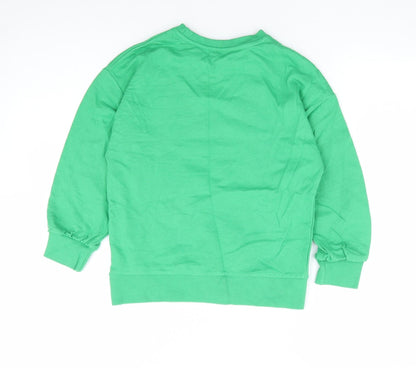 Dunnes Girls Green 100% Cotton Pullover Sweatshirt Size 8-9 Years Pullover - Lucky Day