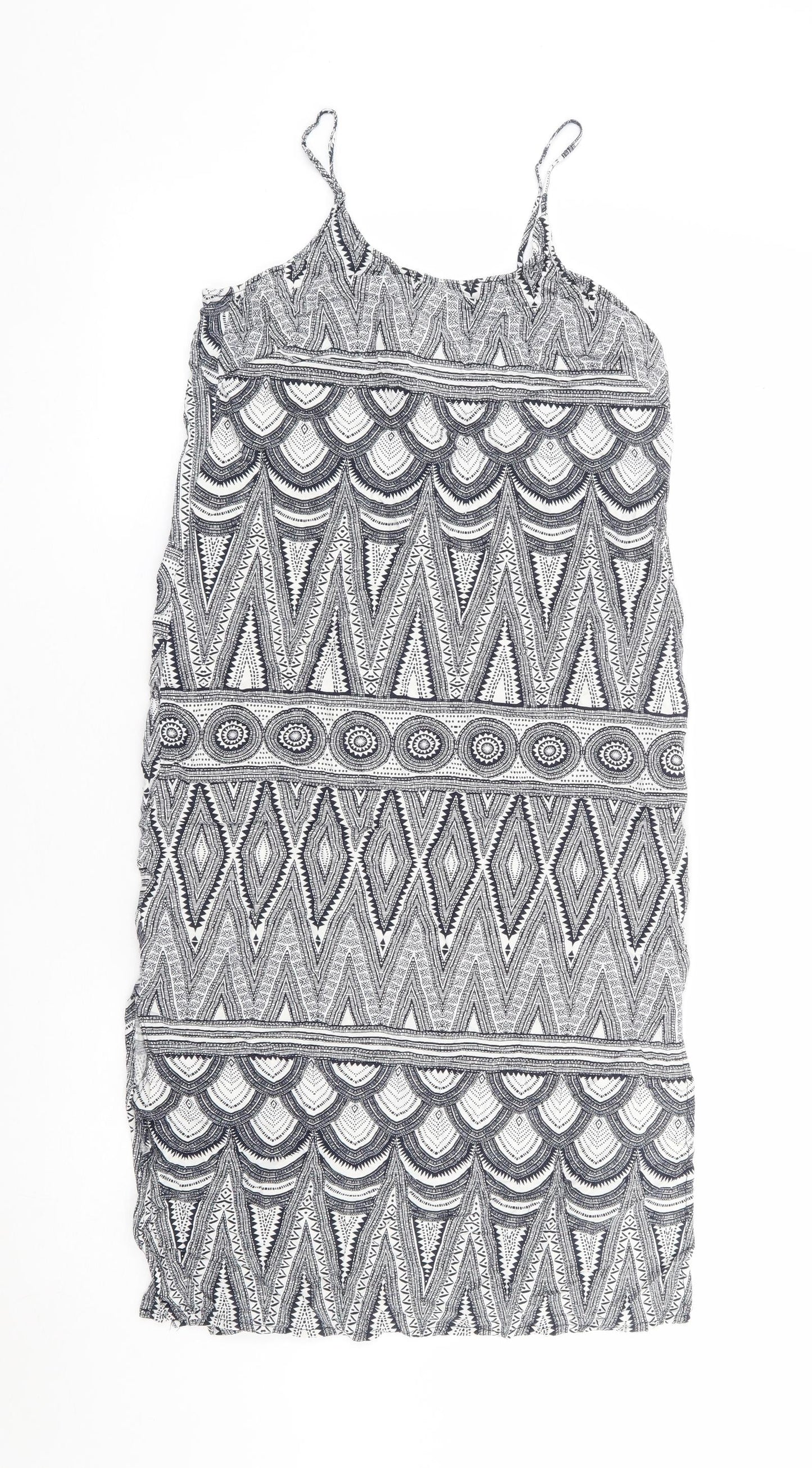 H&M Womens Black Geometric Viscose Tank Dress Size 6 Round Neck Pullover