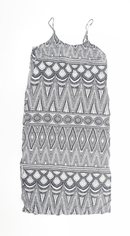 H&M Womens Black Geometric Viscose Tank Dress Size 6 Round Neck Pullover