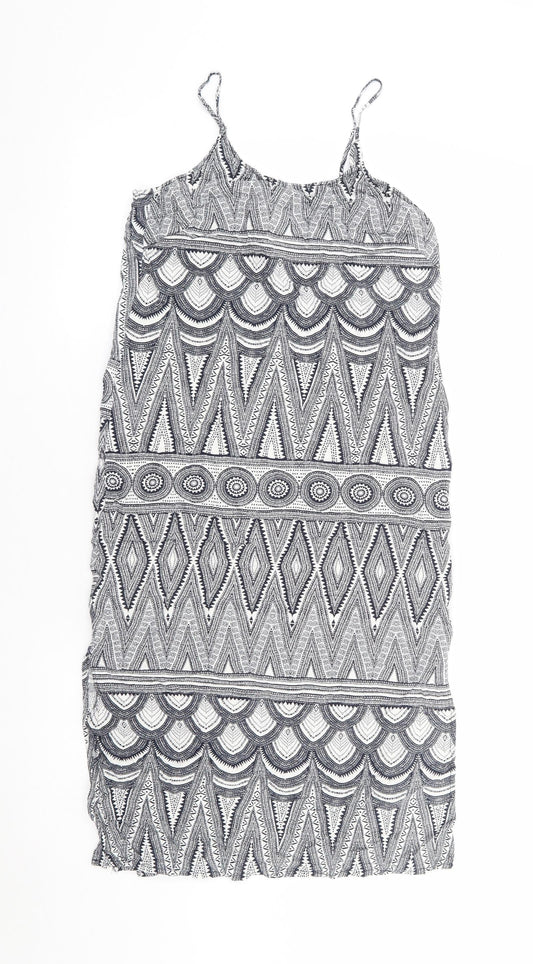 H&M Womens Black Geometric Viscose Tank Dress Size 6 Round Neck Pullover