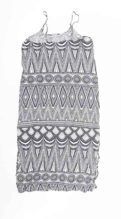 H&M Womens Black Geometric Viscose Tank Dress Size 6 Round Neck Pullover