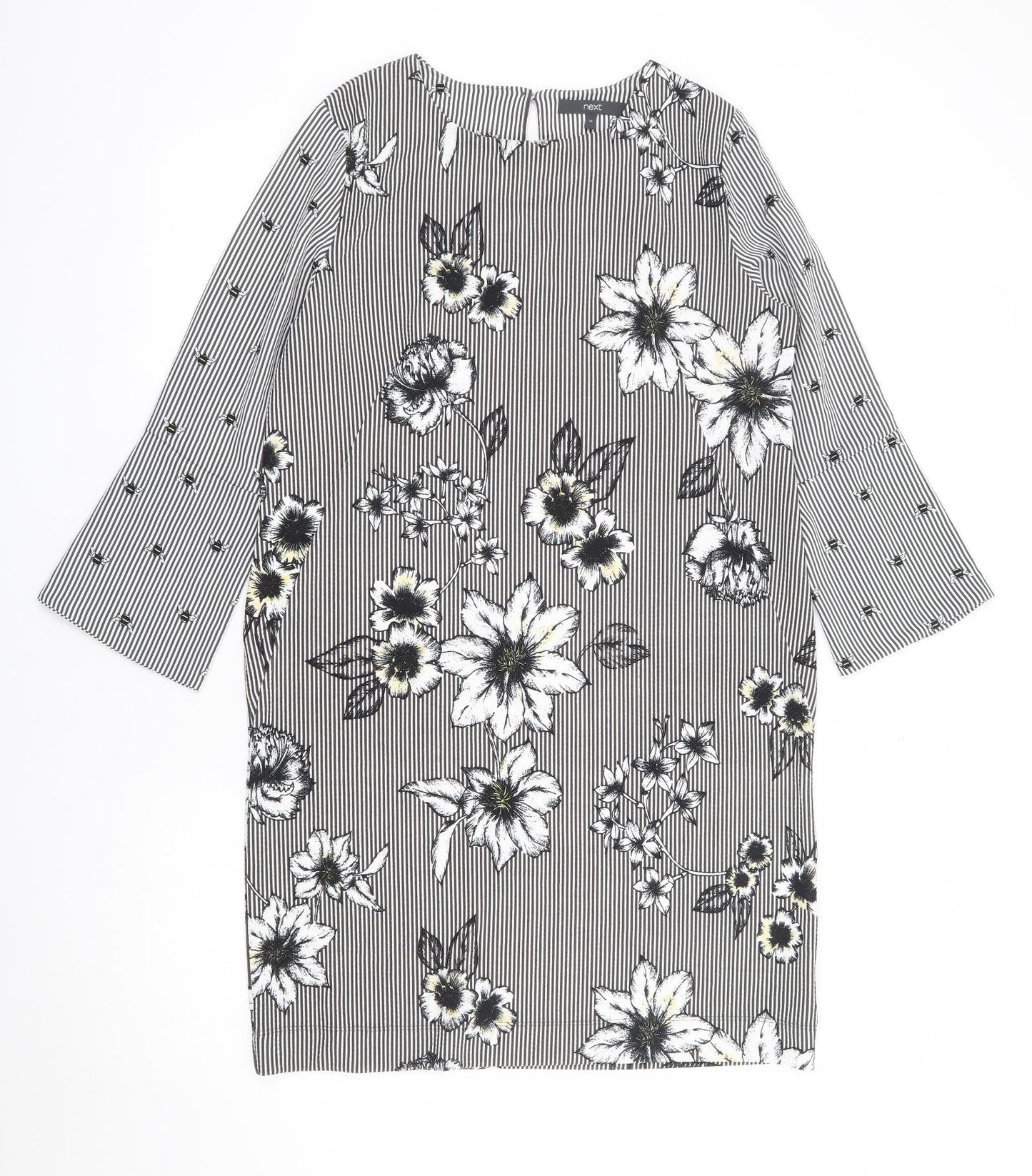 NEXT Womens Black Floral Polyester A-Line Size 12 Round Neck Pullover - Bee, Floral