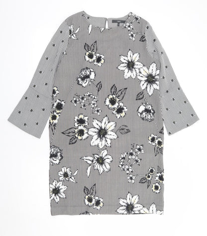 NEXT Womens Black Floral Polyester A-Line Size 12 Round Neck Pullover - Bee, Floral