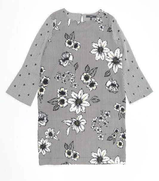 NEXT Womens Black Floral Polyester A-Line Size 12 Round Neck Pullover - Bee, Floral