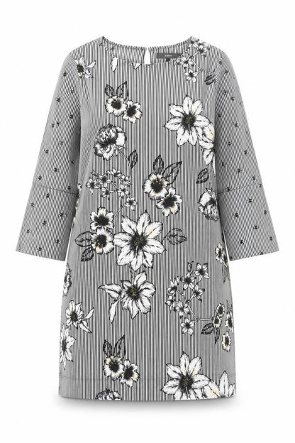 NEXT Womens Black Floral Polyester A-Line Size 12 Round Neck Pullover - Bee, Floral