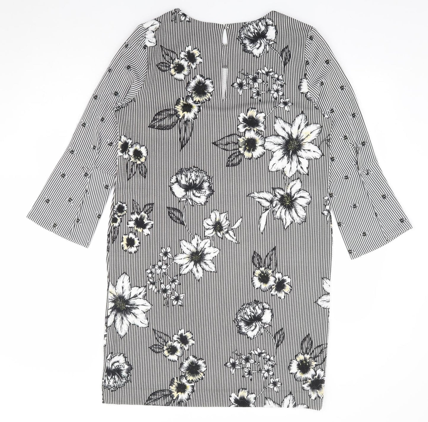 NEXT Womens Black Floral Polyester A-Line Size 12 Round Neck Pullover - Bee, Floral