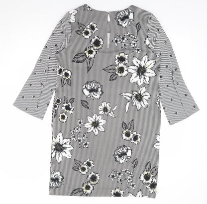 NEXT Womens Black Floral Polyester A-Line Size 12 Round Neck Pullover - Bee, Floral