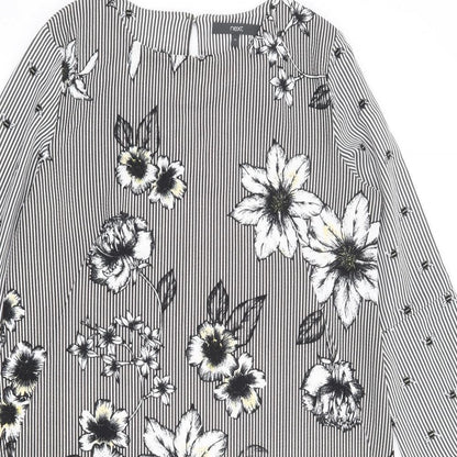 NEXT Womens Black Floral Polyester A-Line Size 12 Round Neck Pullover - Bee, Floral