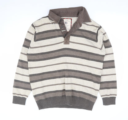 Marks and Spencer Mens Brown Collared Striped Cotton Henley Jumper Size S