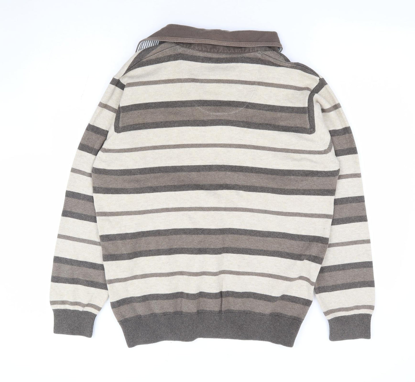 Marks and Spencer Mens Brown Collared Striped Cotton Henley Jumper Size S