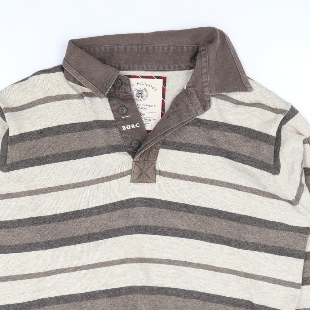 Marks and Spencer Mens Brown Collared Striped Cotton Henley Jumper Size S