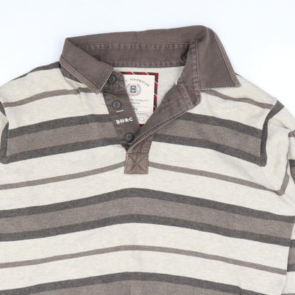 Marks and Spencer Mens Brown Collared Striped Cotton Henley Jumper Size S