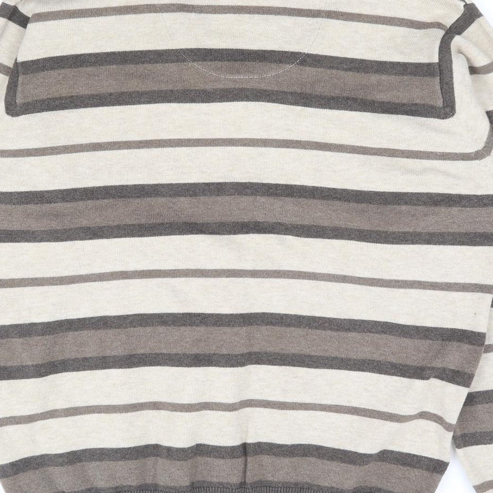 Marks and Spencer Mens Brown Collared Striped Cotton Henley Jumper Size S