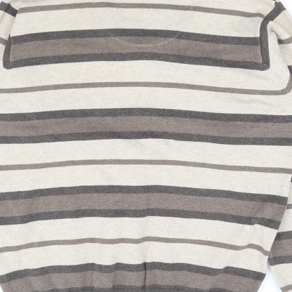 Marks and Spencer Mens Brown Collared Striped Cotton Henley Jumper Size S