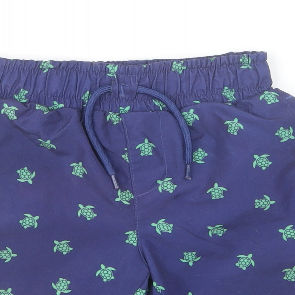 Hello Summer Boys Blue Geometric Polyester Sweat Shorts Size 3-4 Years Regular Drawstring - Turtle Print Swim Shorts