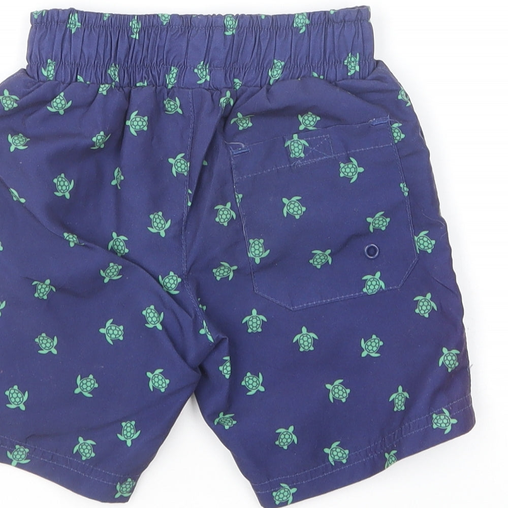 Hello Summer Boys Blue Geometric Polyester Sweat Shorts Size 3-4 Years Regular Drawstring - Turtle Print Swim Shorts