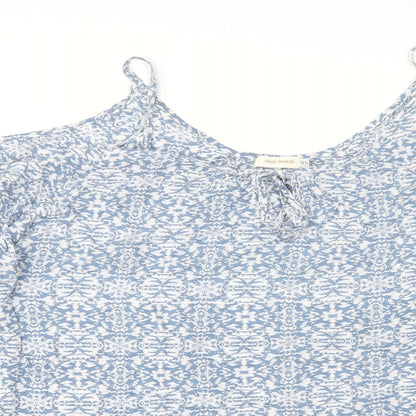 Mels Beach Womens Blue Floral Polyester Basic Blouse One Size Round Neck