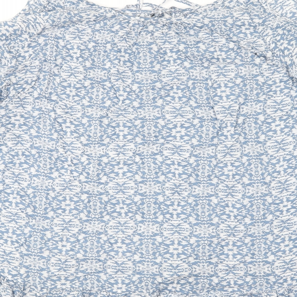 Mels Beach Womens Blue Floral Polyester Basic Blouse One Size Round Neck