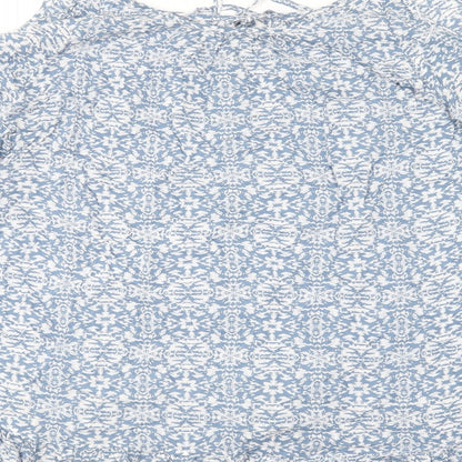 Mels Beach Womens Blue Floral Polyester Basic Blouse One Size Round Neck