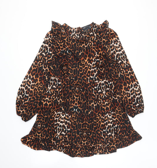 ASOS Womens Brown Animal Print Cotton Shift Size 10 Round Neck Pullover - Leopard Print