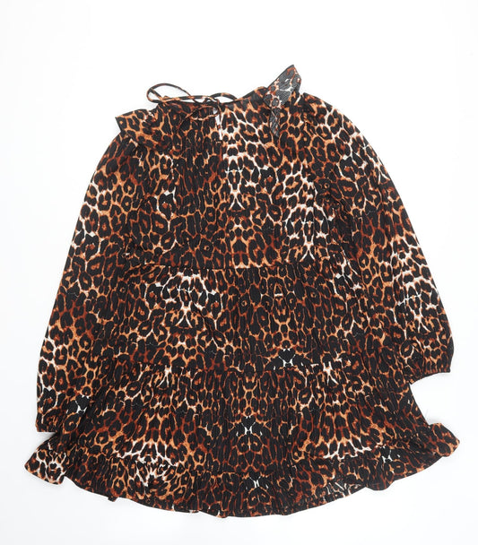 ASOS Womens Brown Animal Print Cotton Shift Size 10 Round Neck Pullover - Leopard Print